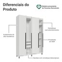 Ver imagem 4 de Guarda-Roupa Solteiro com Pés 4 Portas Batentes Branco/Branco/Preto Venus Madesa