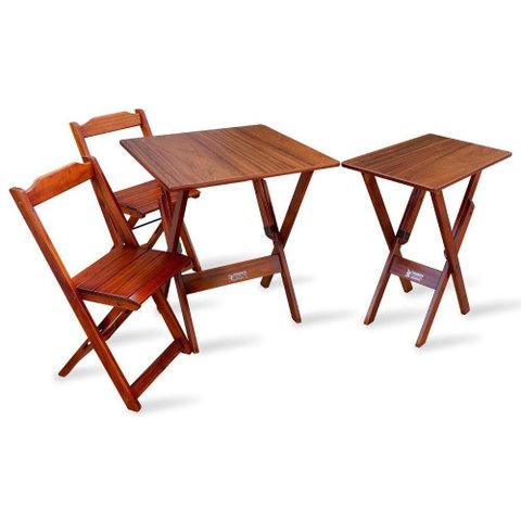Conjunto de Mesa Dobrável 70x70 com 2 Cadeiras com Mesa Aparador Tarimatã -imbuia