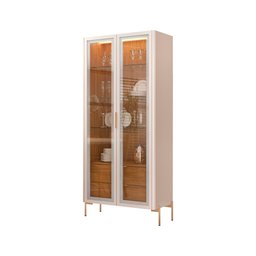 Cristaleira Decorativa Vitória com 3 Prateleiras e 2 Portas de Vidro Iluminação Led Pés Metálicos do - 2