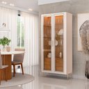 Ver imagem 1 de Cristaleira Decorativa Vitória com 3 Prateleiras e 2 Portas de Vidro Iluminação Led Pés Metálicos do