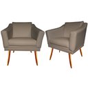 Ver imagem 1 de Kit 2 Poltronas Decorativa Agatha Suede Capuccino Pés Madeira Ms Decor