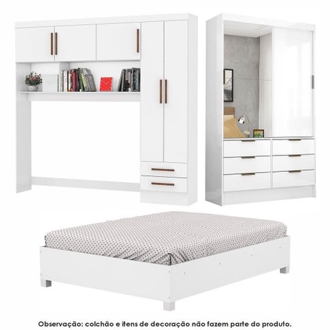 Guarda Roupa Sevilha Plus com Cama Casal Carioca Móveis Branco