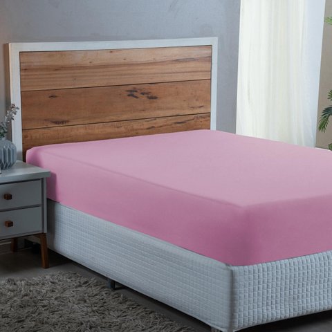 Kit Lençol Casal 300 Fios Algodão 3 Peças Jogo Forro de Cama Box Extra Macio:rosa Bebe