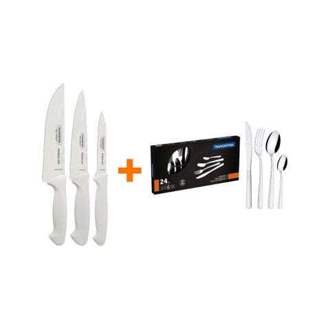 KIT - Faqueiro Premium 3 Peças + 1 Faqueiro 24 Peças Búzios Inox - Tramontina