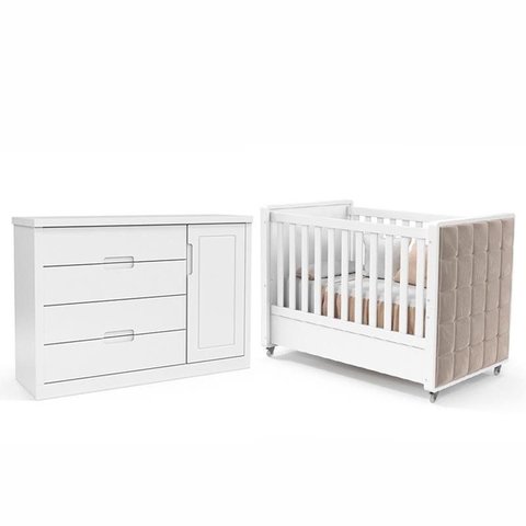 Jogo de Quarto Infantil Berço com Capitonê e Cômoda Tutto New Branco Soft - Matic Móveis