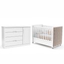 Ver imagem 1 de Jogo de Quarto Infantil Berço com Capitonê e Cômoda Tutto New Branco Soft - Matic Móveis