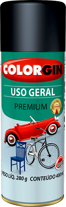 Tinta Spray Colorgin Uso Geral 400ml Preto Semi-Brilho - 1