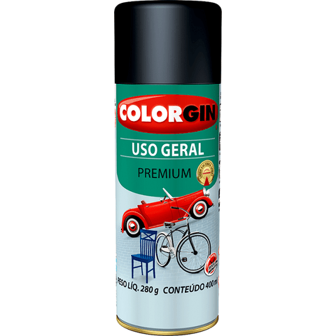 Tinta Spray Colorgin Uso Geral 400ml Preto Semi-Brilho