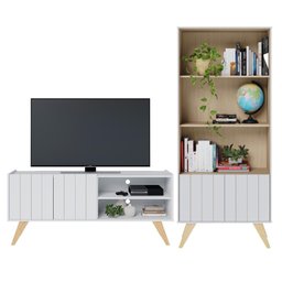 Rack para Tv Space com Estante de Livros Link Branco Fosco Tauari Nobre Colibri Moveis - 4