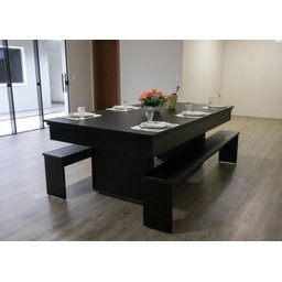 Mesa de Sinuca e Jantar com 2 Bancos - 2,20x1,20 - Grafite - 2