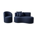 Ver imagem 2 de Conjunto 01 Poltrona + Sofá Curvo Orgânico Nature Gaia Suede Azul Marinho - Montanaris Decor