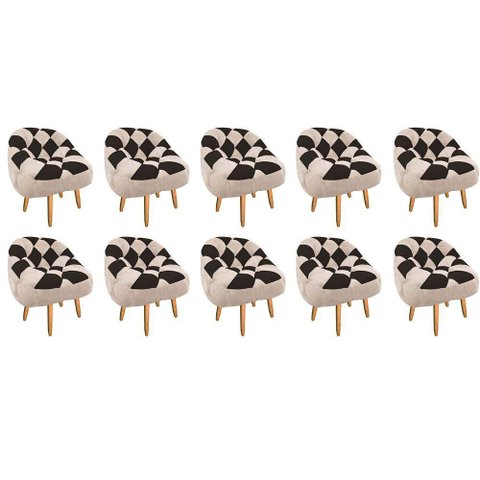 Kit 10 Poltrona Paloma Pé Palito Suede Bege e Suede Marrom