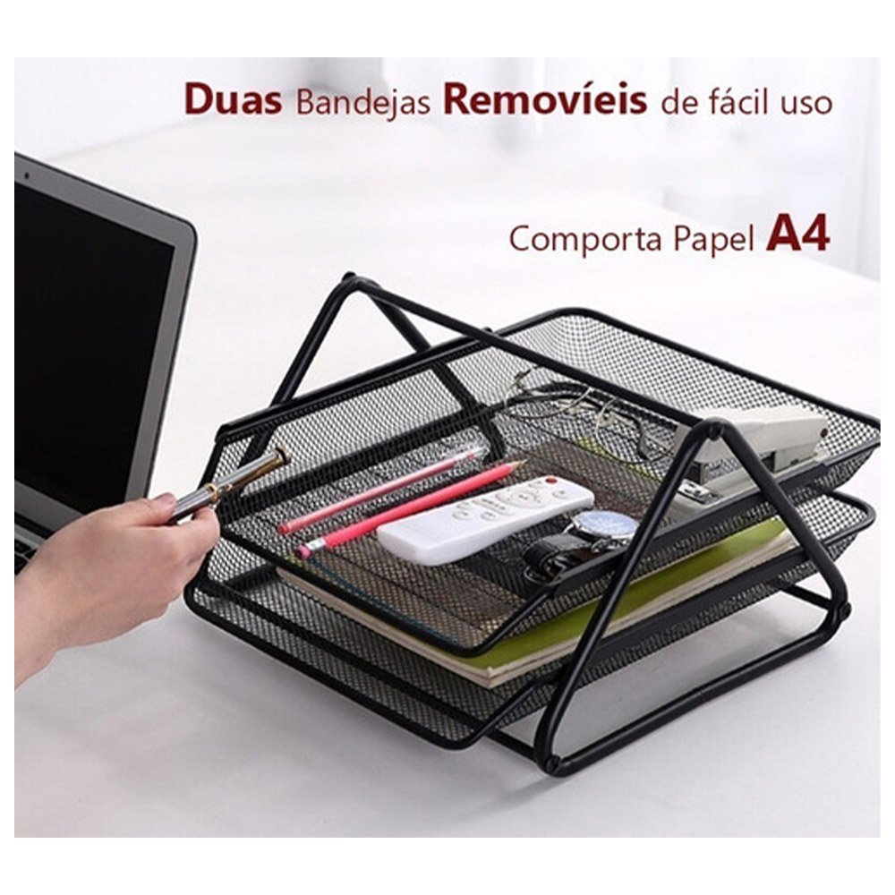 Organizador Documento Duplo Bandeja Mesa Escritorio Trabalho Home Office Suporte Arquivo Folha - 10