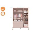 Ver imagem 4 de Guarda Roupa Infantil 2 Gavetas 3 Portas Roupeiro Retrô com Pés Melinda Rosê - Phoenix Baby