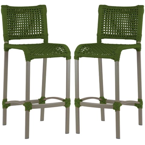 2 Banquetas Haiti em Corda Náutica Alumínio Balcão Edícula Trama Original