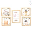 Ver imagem 1 de Kit 5 Quadros Decorativos Safari Baby Aquarela Menina:pinus