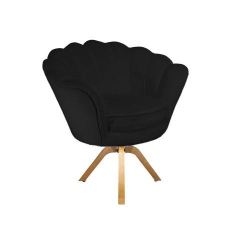 Poltrona Decorativa Pétala Base Giratória Madeira Suede Preto Mz Decor