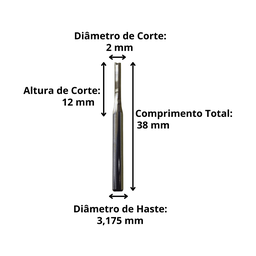 Fresa Topo 2 Cortes Retos 2mm X 12mm - 2