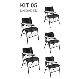 KIT 05 Cadeiras Escolar com porta livros cor Preto - 1