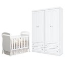 Ver imagem 1 de Berço Americano Danny Branco Acetinado Reller e Guarda Roupa Infantil 4 Portas Americano Branco Hp -
