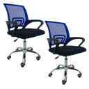 Ver imagem 1 de Kit 2 Cadeiras de Escritório Begonia Tela Mesh Ergonômica Giratória - Preto e Azul