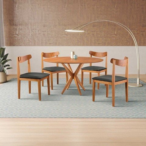 Conjunto de Sala Jantar Mesa 120cm com 4 Cadeiras Aurora Marrom Preto