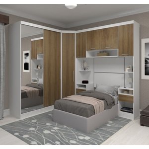 Guarda Roupa Dormitório Modulado Alpes Solteiro Espelho Porta Correr - Luciane M01e:avelã