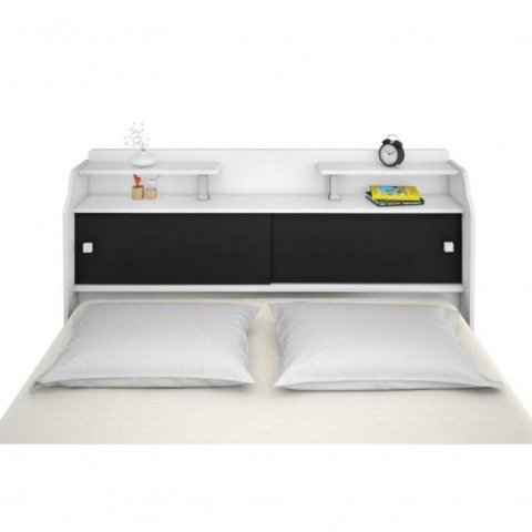 Cabeceira Box Casal Elisa Fixação no Box MDF-MDP Branco e Preto Framar