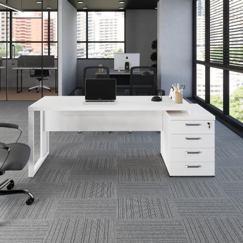 Mesa Escritório Diretor 1,70m a 1,92m 4 Gavetas Pé Metal F5