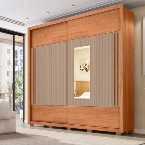 Guarda Roupa Roma 2 Portas Espelho 4 Gavetas Marrom Caemmun