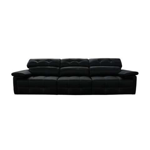 Sofá Retrátil e Reclinável de Couro Queen (3 Módulos) 3,00 M Preto Pigmentado - Mempra Design