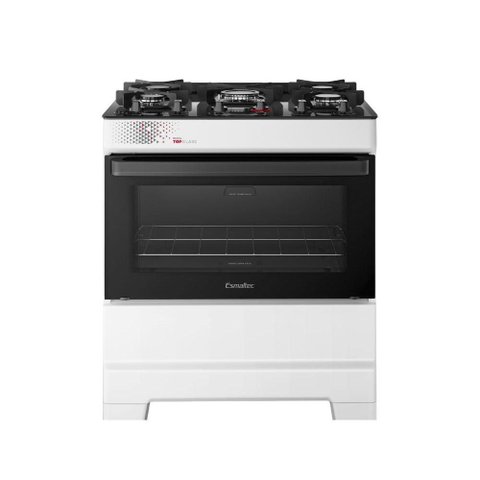 Fogão Esmaltec 5 Bocas Ideal Top Glass Mesa de Vidro Forno 84 Litros Branco T5vab Bivolt