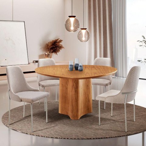 Sala de Jantar Mesa Selene com 4 Cadeiras Moderna Mobilia Brisa/cinamomo Imbuia/prata
