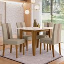 Ver imagem 1 de Conjunto Mesa de Jantar Kate 120cm Vidro 4 Cadeiras Lineacarvalho/Off White Yescasa