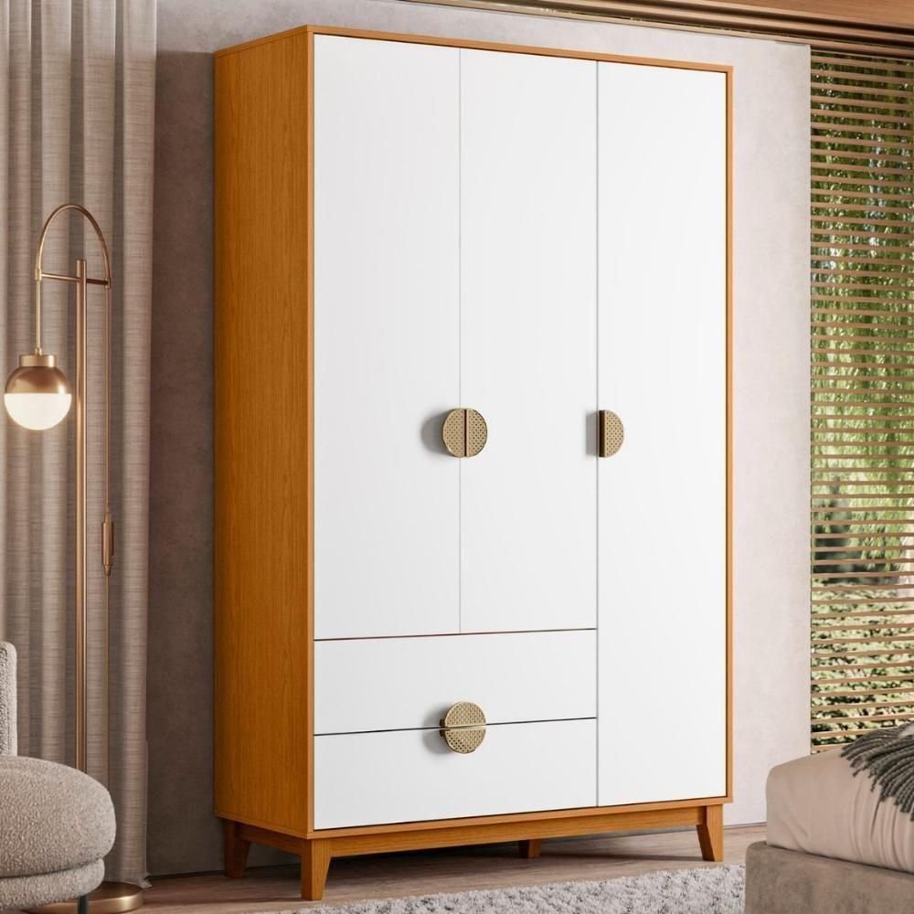 Guarda Roupa Solteiro Ipê 3 Portas de Bater 2 Gavetas MDP Cinamomo ...