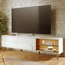 Ver imagem 1 de Rack para Sala de Estar TV 75 pol com LED Pés Retrô 216cm Salerno C04 Off White Matte Freijó-