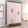 Guarda-Roupa 4 Portas 2 Gavetas GR4247 Rosa/Nature Bambole Rodial Móveis - 1