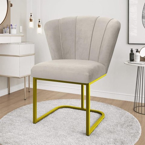 Cadeira Poltrona Flor Pés Metal Reforçado Dourado Quarto Menina Cor:bege