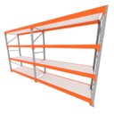 Ver imagem 1 de Mini Porta Pallet 200 Kg por Nivel Inicial + Continuação com 4 Niveis Laranja com Mdf Branco
