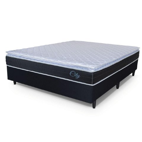 Cama Box Casal Queen Colchão com Molas Ensacadas City Pillow Top 158x198x61cm Preto/branco Hellen