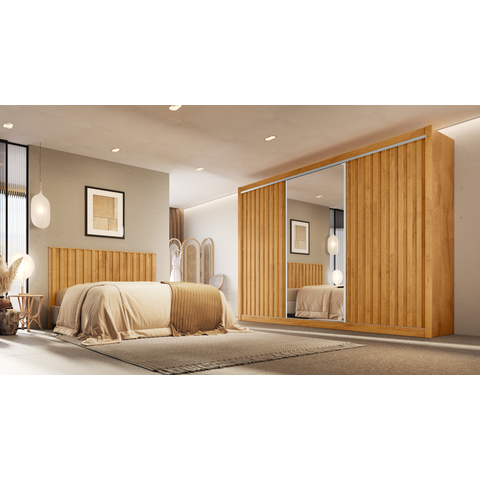 Guarda Roupa 3 Portas York 100% Mdf com Espelho Peroba - Móveis Europa