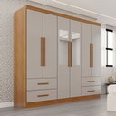 Ver imagem 1 de Guarda-roupa Casal Balder Premium 6 Portas 4 Gavetas com Espelho Cinamomo/off White - Pnr Móveis