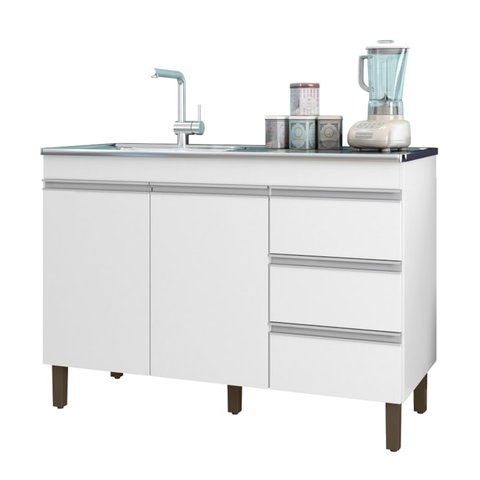 Balcão Pia 6150 sem Tampo 119 Cm 2 Pt 3 Gv Branco Plla