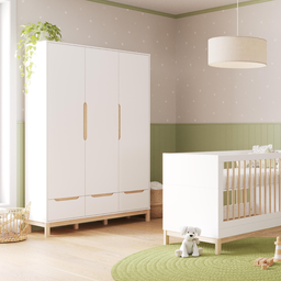 Guarda Roupa Infantil 3 Portas 3 Gavetas Linha Cozy Branco com Carvalho - Quater Móveis - 2
