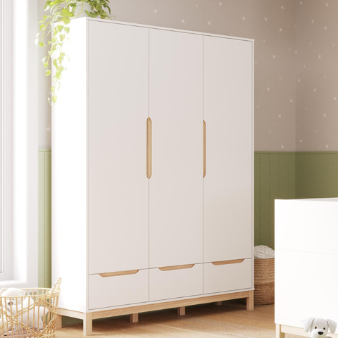 Guarda Roupa Infantil 3 Portas 3 Gavetas Linha Cozy Branco com Carvalho - Quater Móveis