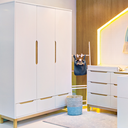 Ver imagem 6 de Guarda Roupa Infantil 3 Portas 3 Gavetas Linha Cozy Branco com Carvalho - Quater Móveis