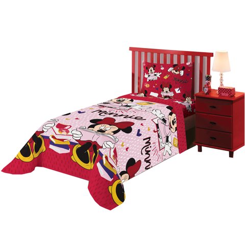 Jogo de Cama Infantil Lepper Minnie Solteiro 3 Peças Microfibra Rosa