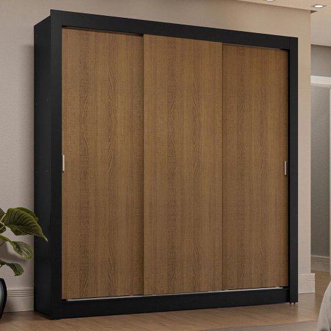 Guarda-roupa Casal 3 Portas de Correr Preto/rustic Sublime Plus Madesa