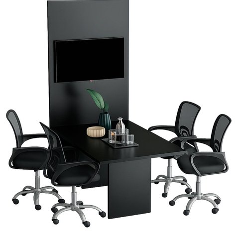 Mesa de Reunião para Escritório com Painel 6 Lugares Preto