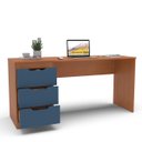 Ver imagem 3 de Mesa Escrivaninha Madri Escritório 3 Gavetas 163x77cm Azul/Freijó 250705
